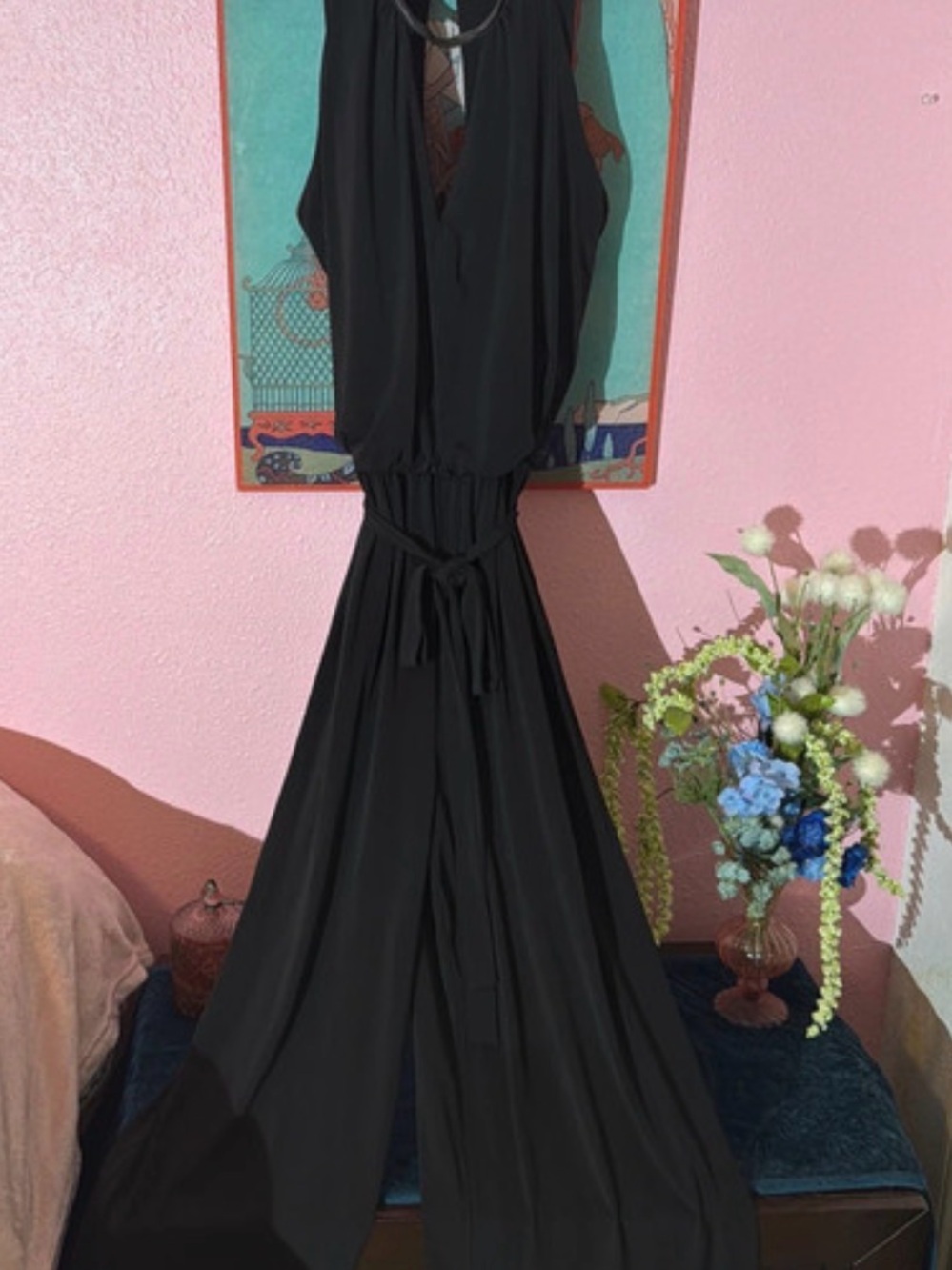 Kenneth Cole Black Backless Sleeveless V-Neck Jumpsuit with Waist Tie
